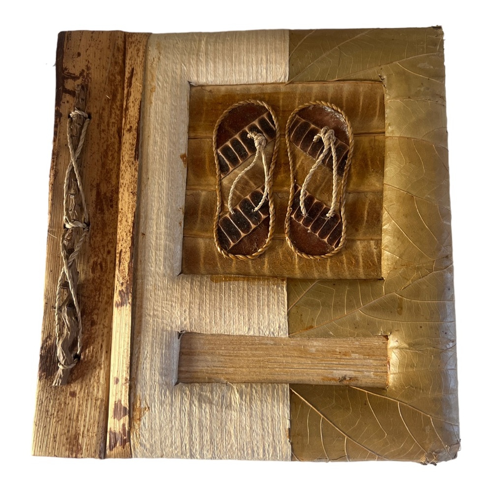 Natural Materials 4x6 Photo‎ Album Handcrafted Sandals Wood Leaves